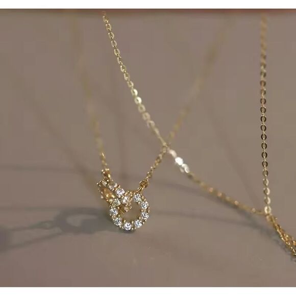 Pavé Crystal Geometry 18k Necklace –over 925 Sterling Silver, EWomen's Pendant - Picture 3 of 5